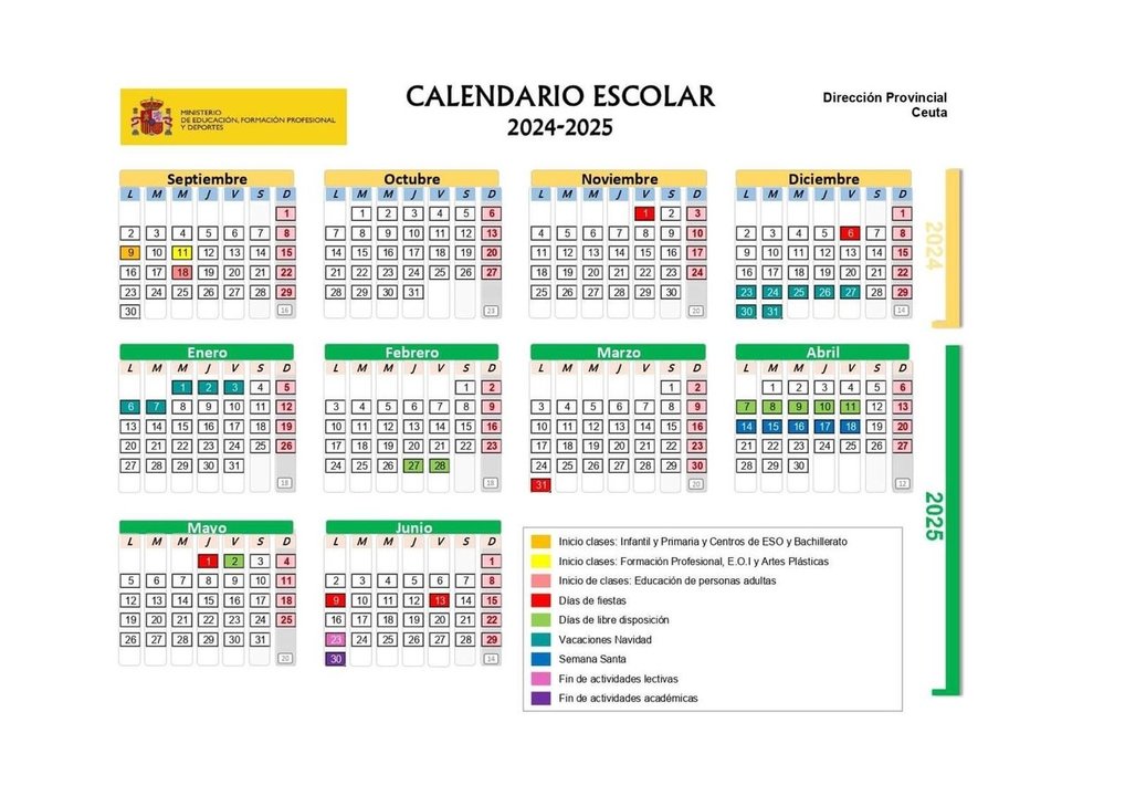Calendario escolar 2024-2025 en Ceuta
