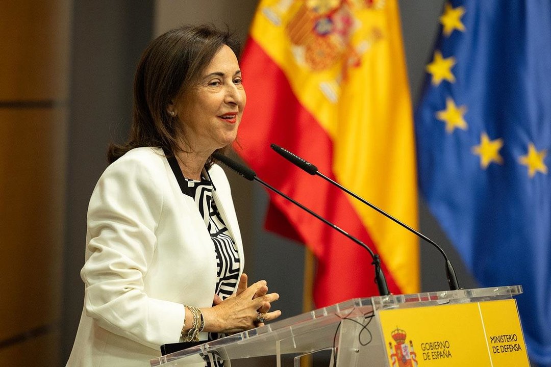 La ministra de Defensa, Margarita Robles, durante el acto de presentación de la nueva plataforma (MONCLOA)
